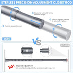 Closet Rods for Hanging Clothes, 17 to 39 Inches No-Cut Stepless Adjustable Closet Rod, 1.3 Inches Expandable Metal Heavy Duty Closet Hanging Rod for Closet Wardrobe Bathroom Laundry RV, Silver