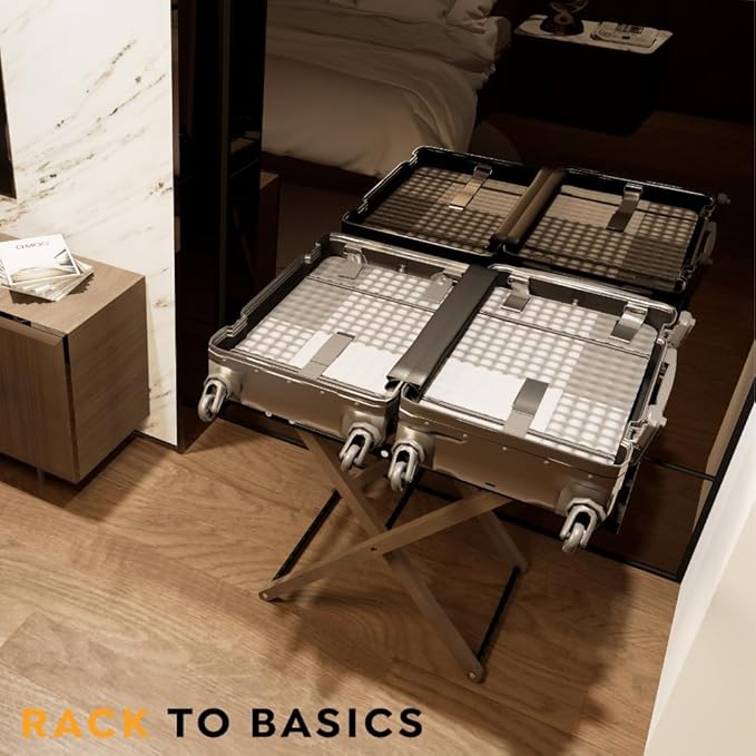 Luxury Expandable Luggage Rack for All Suitcase Sizes, Folding Stand Essential for Hotels, AirBnB, Guest Room; Extends 35” Inches, Holds up to 170 lbs, Durable Steel & Solid Wood, NO Assembly Required