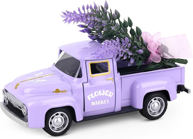 Lavender Home Decor Metal Truck with Faux Lavender Vintage Truck Mini Vehicle Decoration for Farmhouse Desktop Tray Decor Kitchen Supplies