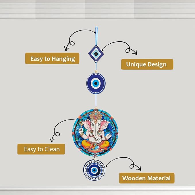Decorative Bird Mobile Wall Hanging, Colorful Swallow Design with Flowers, Traditional Tattoo Style Art Evil Eye (Ganesh_JI_Hanging_D_2)