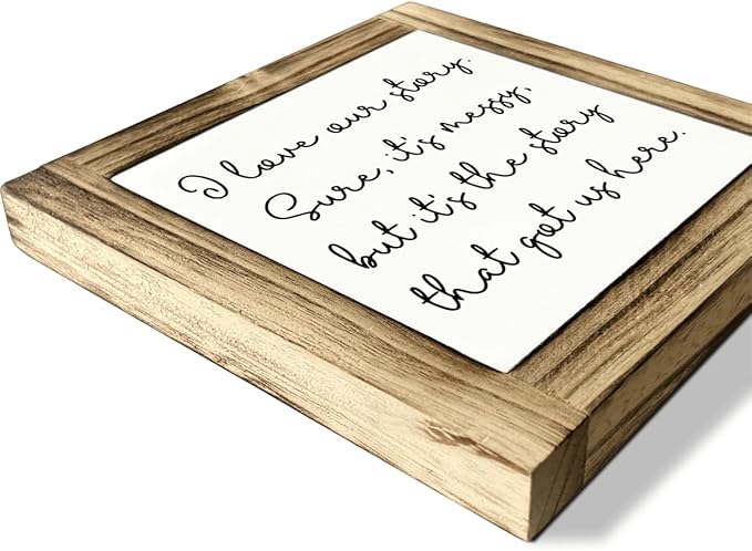 Warm Decor Signs, Rustic Desk Sign Decor, Love Decoration for Home, Blended Family Decoration, Gallery Decor Art, Decorative Wooden Box Signs, I Love Our Story Signs, 5.9×5.9 inches