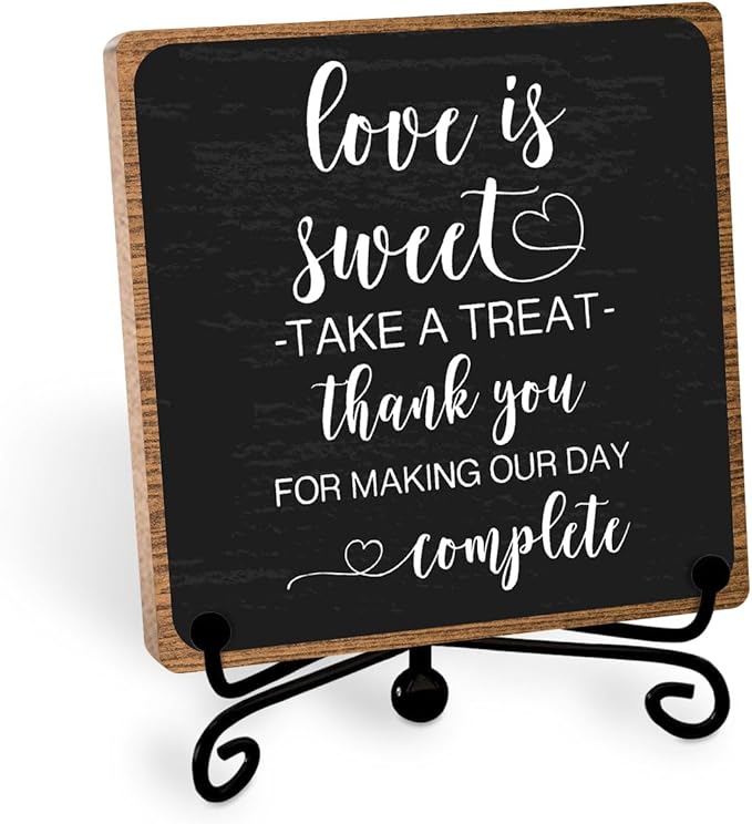 Funny Wedding Decor, Love Is Sweet Enjoy A Treat Sign Plaque, Lovely Gifts for Women Men Wedding Party Table Accessories Decorations, Bridal Shower Dessert Desk Sign