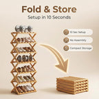 The 9-Tier No-Assembly Bamboo Rack, 3-9 Tiers Bamboo Shoe Rack, Foldable Bamboo Vertical Shoe Organizer, Multifunctional & Space-Saving, For Entryway, Closet, Corner, Bedroom, Hallway (Walnut, 8Tiers)