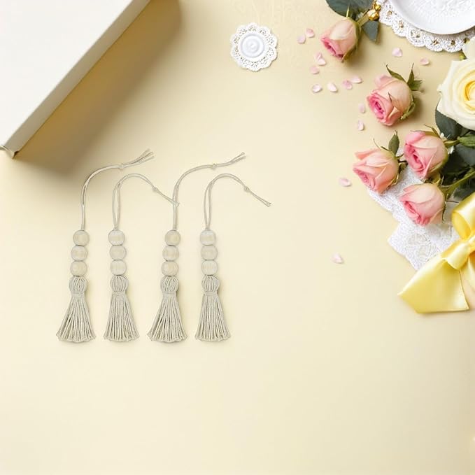 BESPORTBLE 8pcs Wood Bead Garland Ornaments Farmhouse Beads with Tassel Ornaments Hanging Decoration for Closet Handle Door Handle