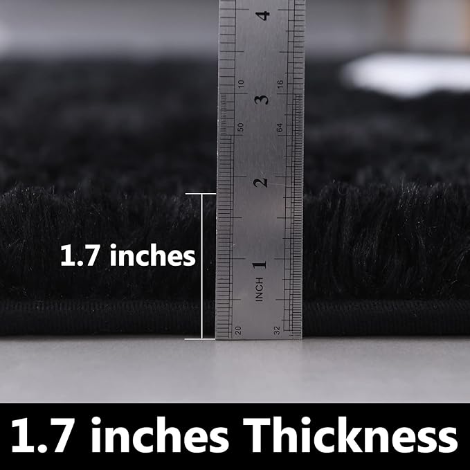 FJZFING Black Round Rug Ultra-Soft Plush Modern 7x7 Circle Area Rug for Kid's Bedroom, Fluffy Shag Circular Rug for Nursery Room, Non-Slip Home Decor Cute Black Carpet for Teen's Room
