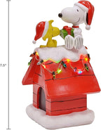 Mark Feldstein, Peanuts Snoopy's Dog House Tabletop Holiday Figurine with LED Christmas Lights, Red, 7.5 Inch