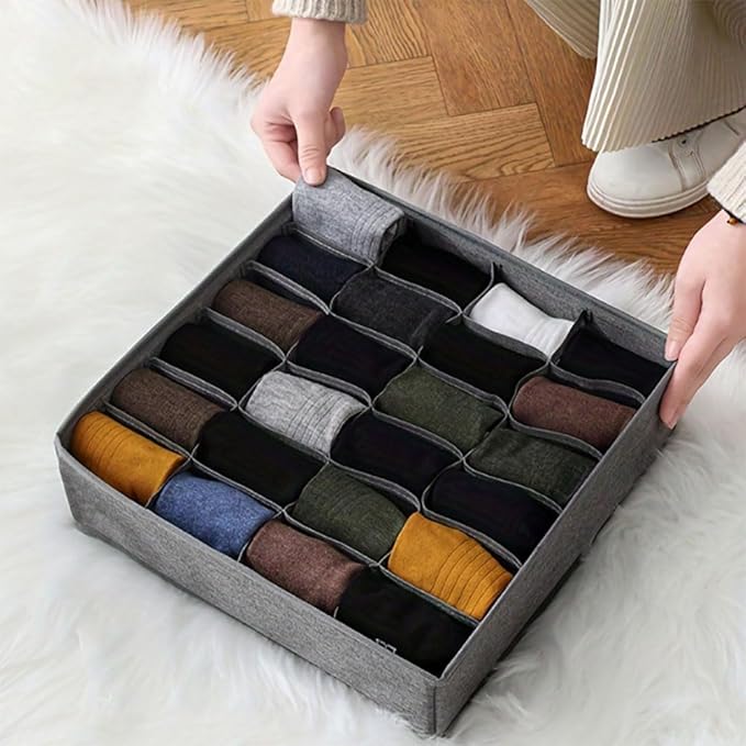 Underwear Organizer with Drawer Dividers, Foldable Fabric Dresser Closet Organizers Bins, Bedroom Cabinet Organization and Storage Box for Baby Clothes, Undies, Ties，Sock-Dark Grey (16cell)
