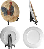 Rooster Decorative Ceramic Plates, 6 Inch, Rooster On A Khaki Background Round Display Plate, Table Top Plate Decor with Stand, Ceramic Craft for Wall Hanging Decorative
