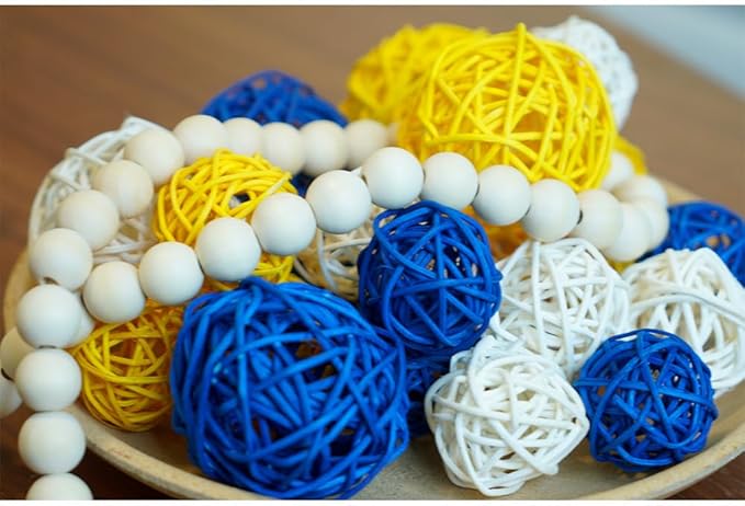 Qingbei Rina 20 PCS Yellow Wicker Rattan Balls,Spring Decorative Balls for Bowls,Vase Filler for Centerpieces,Decorative Orbs Woven Spheres,Bowl Fillers for Home Decor