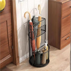 Metal Hollow Drain Rack, Freestanding Umbrella Stand Rack, Umbrella Stand with Water Tray, Multipurpose Umbrella Holder for Entrance, Office(Black)