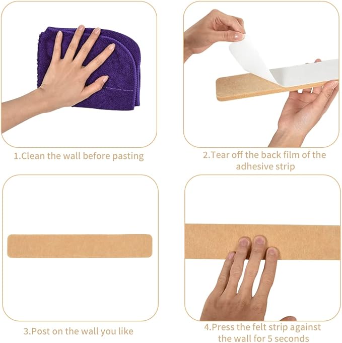 Vuzvuv 8 pcs Bulletin Board Bar Strips with 50 Pushpins & 10 Wooden Clip pins，Self Adhesive Cork Board for Wall，Felt Pin Board for School，Office Decor(Camel-Brown)