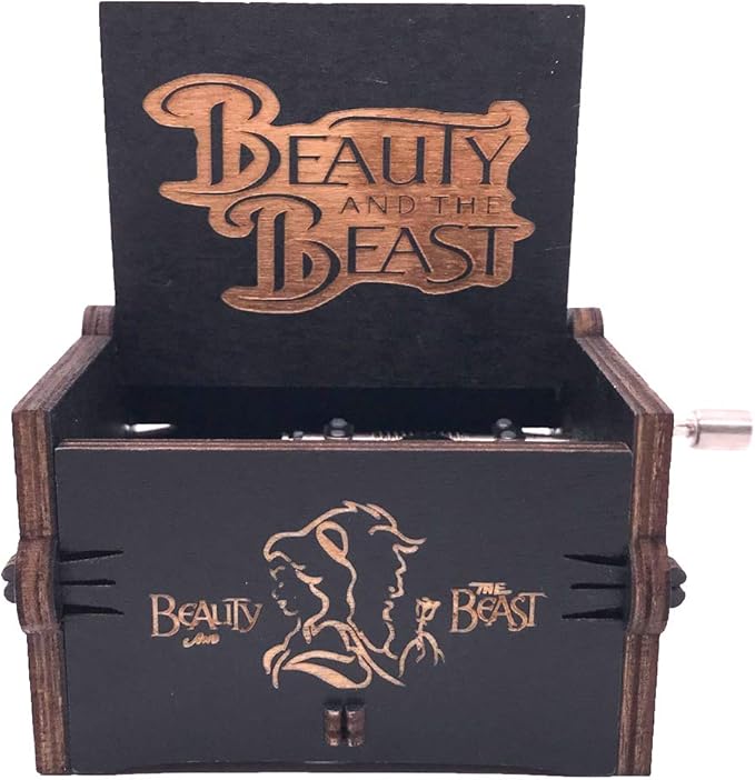 Youtang Beauty and The Beast Music Box Hand Crank Musical Box Carved Wooden,Play (Beauty and The Beast Theme, Black)