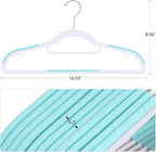 Pack of 50 Coat Hangers, Space-Saving Plastic Clothes Hangers, Non-Slip, 0.2 Inches Slim, 360° Swivel Silver Hook for Shirts, Pants, Suit & Wet/Dry Garments, Blue and White
