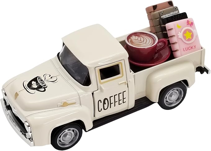 Coffee Bar Decor Vintage Mini Metal Pickup Truck Decor with Book Accessories for Coffee Station, Farmhouse Tiered Tray Table Decorations for Home Kitchen, Cafe