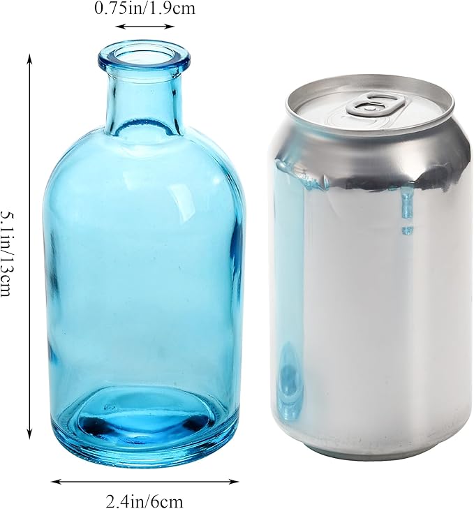 YOUEON 16 Pcs Blue Glass Bud Vases, 8 Oz Living Bud Vases, Small Vases for Flowers, Decorative Glass Bottles, Vintage Flower Vases for Table Centerpiece, Wedding Reception, Home Decor, Office
