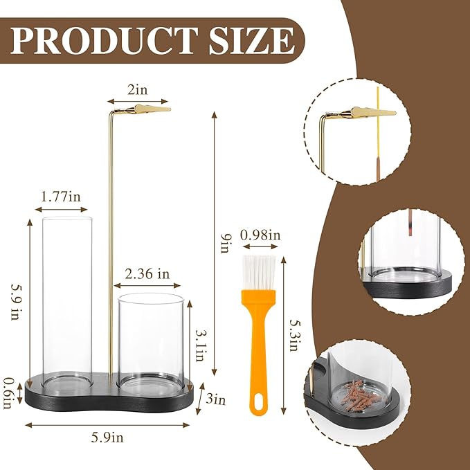2 in 1 Incense Holder for Sticks with Glass Ash Catcher, Upside Down Anti-Ash Incense Stick Burner, Modern Vertical Incense Holder for Yoga, Spa, Meditation and Home Decor （Black）
