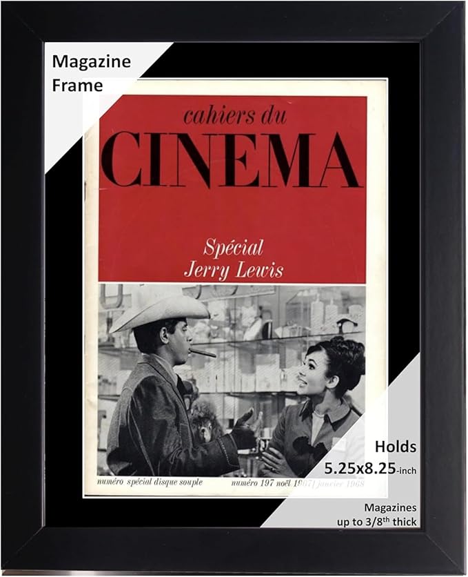 Creative Picture Frames 5.25 x 8.25 Magazine Cinema Frame with Full-Strength Glass, Holds Up To A 1/4" Thick Media Wall Display with Installed Hangers for Easy Mounting, 8x10 Black Frame with Black Mat