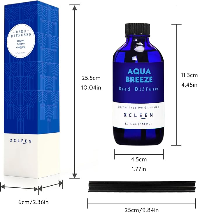 Xcleen Reed Diffuser Set, Aqua Breeze Scented Oil Diffuser with Sticks, Long-Lasting Home Fragrance Reed Diffusers for Bathroom Office Shelf, Room Fresheners 3.7 Oz