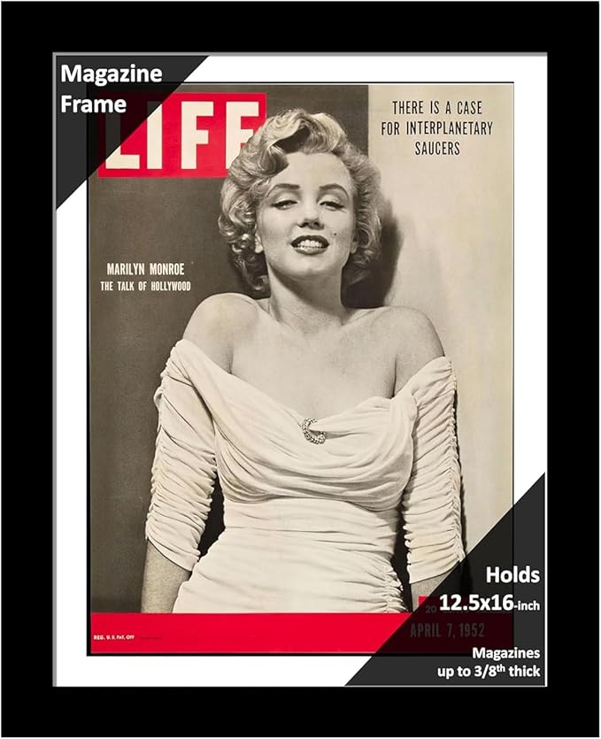 Creative Picture Frames 12.5 x 16 Magazine Frame with Full-Strength Glass, Holds Up To A 1/4" Thick Media with Installed Hangers for Easy Mounting, 14x18 Black Frame with White Mat