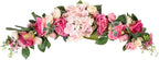 LIFKOME Wedding Arch Flowers Rustic Artificial Rose Flower Swag Door Wreath for Lintel Home Wall Decor 28X6X3 Inches Pink Green Leaves