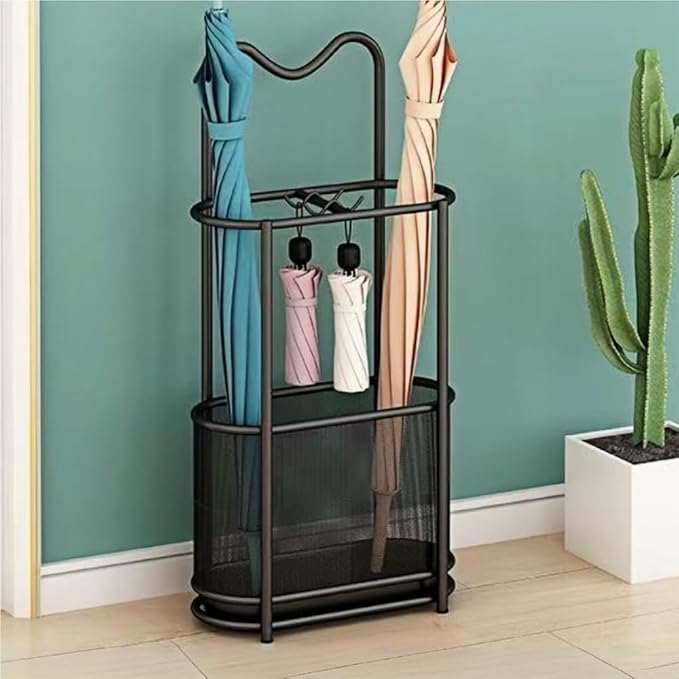 Metal Umbrella Holder, Umbrella Rack with Non-slip Pads, Umbrella Stands with Hook, Freestanding Umbrella Basket for Entryway, Living Room(Black)