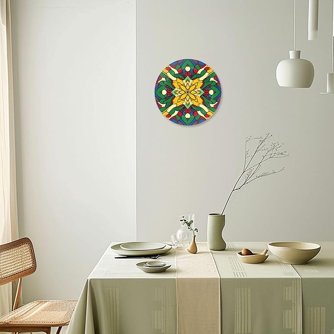 Decorative Plates for Display 10" Colorful Stained Glass Floral Mandala Ceramic Ornament with Display Stand and Hook Up for Wall Decor Hanging Festival Wedding Gift