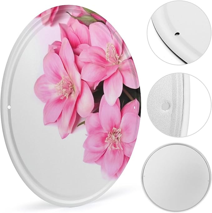 Wall Picture, with Beautiful Flowers Printed Circular Iron Hanging Picture,Wall Art Decor,Home for Bedroom Living Room Bathroom Decor,Iron Painting 11.8X11.8 in