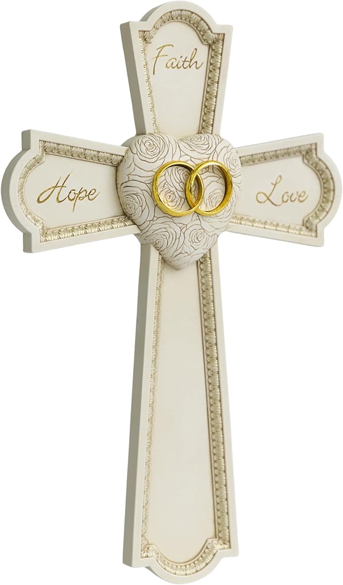 Grace4Joy Wedding Wall Cross, 10 Inches Marriage Prayer Cross Decor Vow Renewal Gifts, Hand Painted Faith Hope Love Wall Decor Religious Wedding Gifts for Couples
