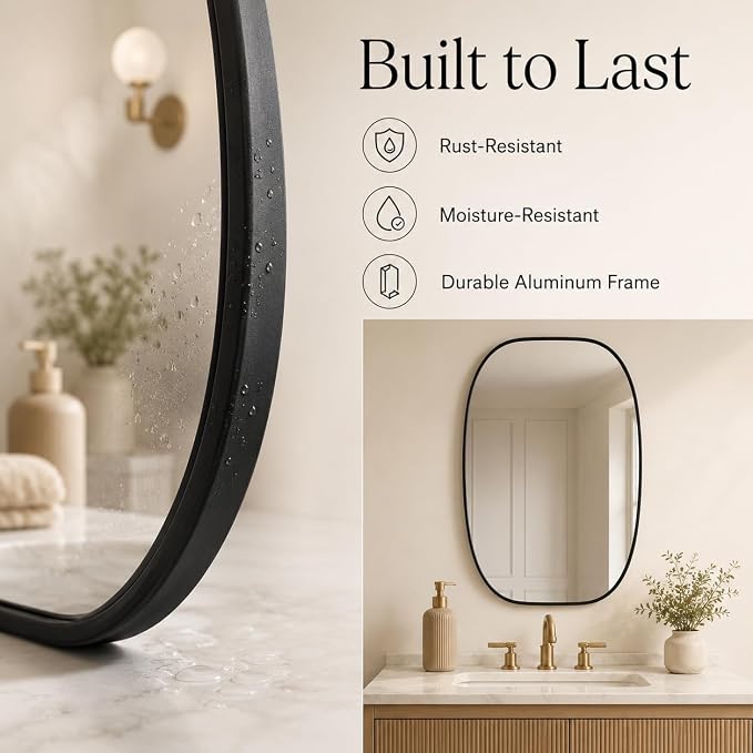 USHOWER Black Oval Arch Bathroom Mirrors for Over Sink, 24x36 Inch Bathroom Vanity Mirror for Bathroom, Bedroom, Vanity, Entryway, Aluminium Frame, Anti-Rust, Modern Wall Decor