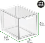 mDesign Shoe Storage Box with Drawer – Sturdy Plastic Storage Box for Shoes – Stackable Drawer Box for Shoes, Accessories and More – Pack of 4 – Clear