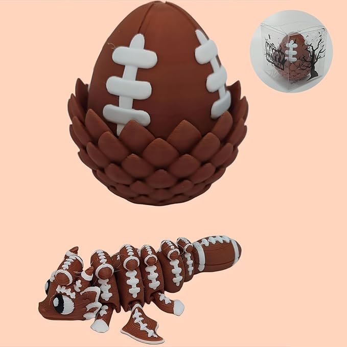 Enchanted 3D Egg with Miniature Inside - Handcrafted Printed Collectible | Fantasy Decor & Gift (Football Dragon & Egg (Box))