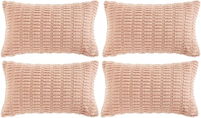 Fancy Homi 4 Packs Decorative Throw Pillow Covers for Living Room Couch Bed, Modern Farmhouse Boho Home Décor Accent Cushion Case, 24" x 16", Blush Pink