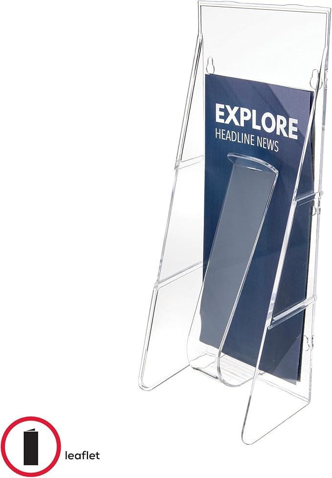 Deflecto Stand Tall Stand-Tall Wall Leaflet Holder, Wall Mount Display, Break-Resistant Pocket, Clear, 4-9/16"W x 11-3/4"H x 2-3/4"D (55601)