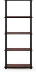 Furinno Turn-N-Tube 5-Tier Multipurpose Shelf / Display Rack / Storage Shelf / Bookshelf, Square Tubes, Dark Cherry/Black
