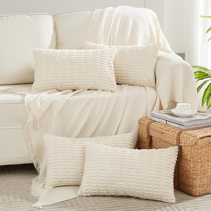 Fancy Homi 4 Packs Decorative Throw Pillow Covers for Living Room Couch Bed, Modern Farmhouse Boho Home Décor Accent Cushion Case, 24" x 16", Cream