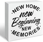 New Home New Beginning, Farmhouse Home Decor, Entryway Sign, Living Room Signs, Gift from Realtor, Housewarming Gift, Box Sign Decor Tabletop, Hallway Decoration, 5.1x5.1inches