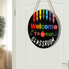 Welcome Sign for Classroom Door Decorations 12x12in Welcome to Our Classroom Sign Welcome Back to School Door Hanger Teacher Welcom Round Wood Hanging Signs for School Classroom Wall Board Supplies