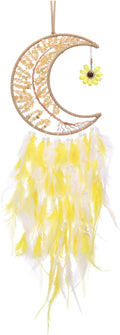 PATIKIL Crystal Life of Tree Dream Catchers, 28 Inch Feather Handmade Moon Dream Catchers with Gemstone Agate Stone Wall Hangings Decor for Home Wedding Bedroom Living Room, Yellow White