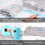Electric Vacuum Storage Bag Pump, 55W Portable Compression for Clothing and Travel (Storage Bag Not Included), Blue