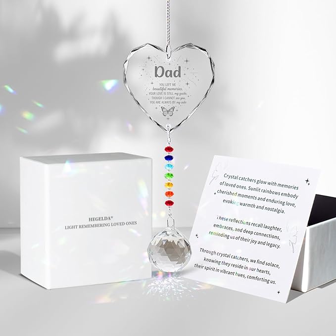 Memorial Gifts for Loss of Dad, Crystal Suncatcher in Memory Sympathy Gifts for Loss of Dad Father, Heart Shaped Bereavement Condolence Gifts for Grieving Friend