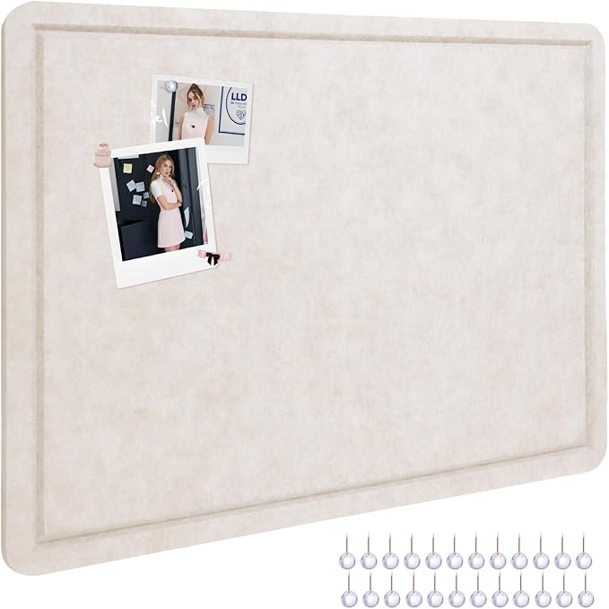 Thboxes Bulletin Board, 36" x 24" Foldable Cork Board Felt Pin Boards with 35 Pushpins Self-Adhesive Photo Decorative Felt Boards for Walls, Office, School, Classroom, Home, Bedroom - Oatmeal