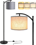 ROTTOGOON Floor Lamp with 3CCT LED Bulb, Gray Linen Lamp Shade for Living Room, Modern Standing Lamp for Bedrooms - Black