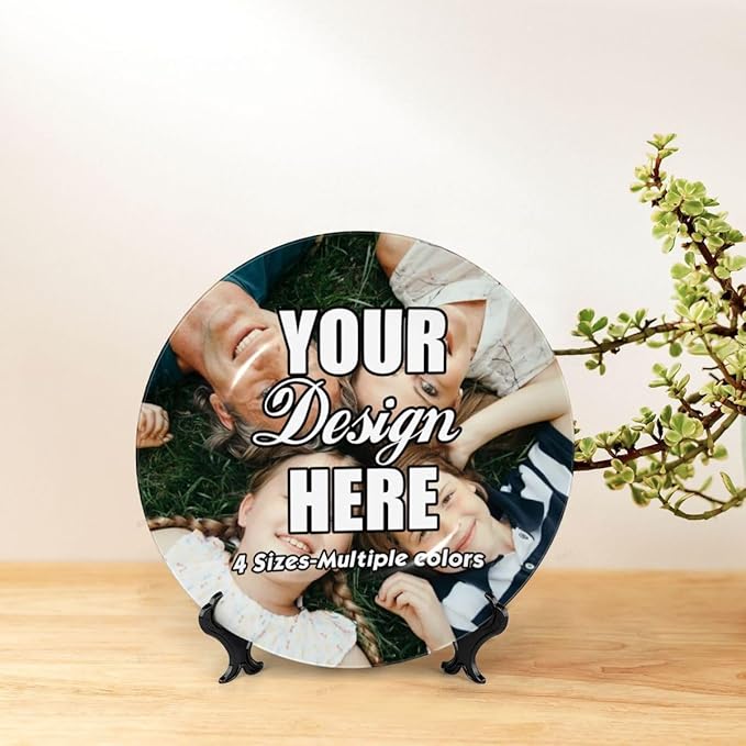 AKAISOEDN Custom Photo Ceramic Decorative Plates with Photo Logo Text Personalized Bone China Decorative Plate for Wall Hanging Living Room Bathroom Decor, Custom, 10in