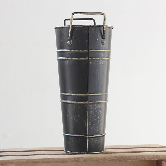 Umbrella Storage Bucket Metal Umbrella Stand Holder Decorative Vase Flowerpot Rack for Home Living Room Office Decor, approx.7.5x25.5cm/2.95x10.04in, Black