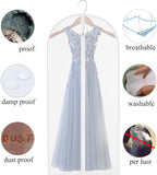 Garment Bags for Long Dresses,60in Clear Hanging Lightweight White Breathable Dust Proof Covers with Study Full Zipper for Clothes Storage Closet Pack of 6