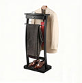 Suit Valet Stand with Tray, Wood Valet Stand for Men, Floor Standing Clothes Valet Stand, Valet Stand for Office Living Room Bed Room 44.4X30X112.2CM (Black)
