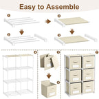 Geelin 6 Cube Storage Organizer with Fabric Bins and Labels 11 Inch, Fabric Collapsible Cubby Clothes Storage Drawer Dresser for Bedroom Living Room Office Organization