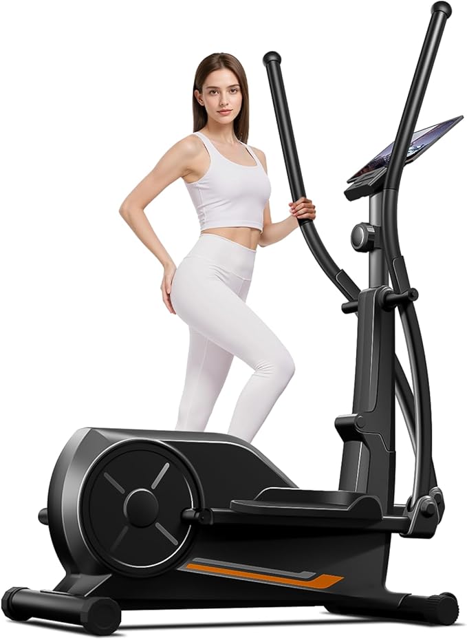 Elliptical Exercise Machine, Elliptical Training Machine for Home with Hyper-Quiet Magnetic Driving System, Compact Elliptical with 12IN Stride & LCD Monitor, 330LBS Weight Capacity