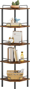 Tajsoon Corner Shelf Stand, 5 Tier Industrial Corner Shelves, Multipurpose Standing Display Shelf, Corner Shelving Unit for Bedroom, Living Room, Office, Kitchen, Rustic Brown