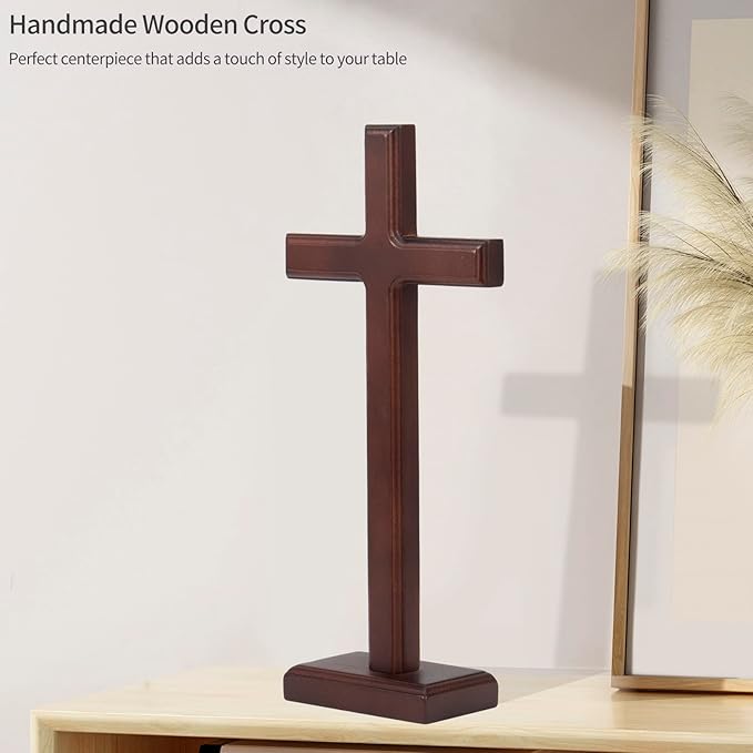 ARCHOBAN 12.8" Wooden Cross – Standing or Hanging Christian Cross, Solid Wood Wall Cross for Home or Prayer Room